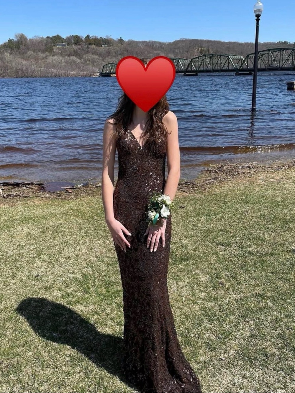 Scala Dark Brown Sequin Fitted Prom Gown